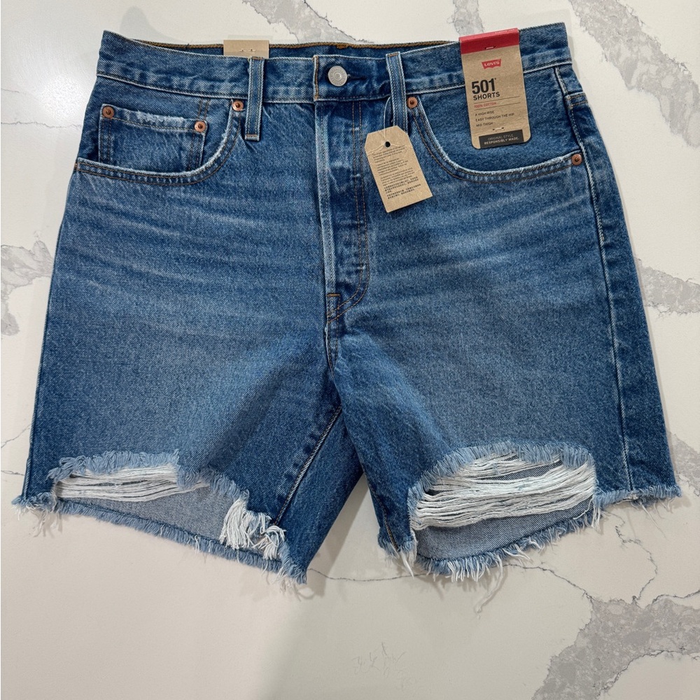 Levi's Blue Distressed Denim Shorts